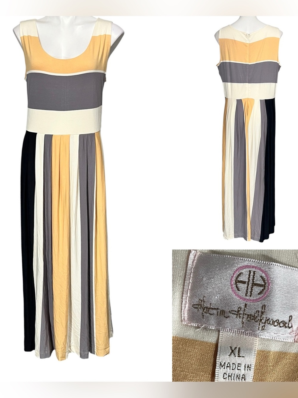 Hot in Hollywood Maxi Dress XL tan/white colorblock sleeveless jersey stretch